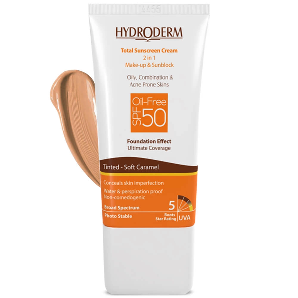 کرم ضد آفتاب فاقد چربی SPF50 هیدرودرم مناسب پوست چرب و مختلط حجم 40 میل - (رنگ کاراملی)