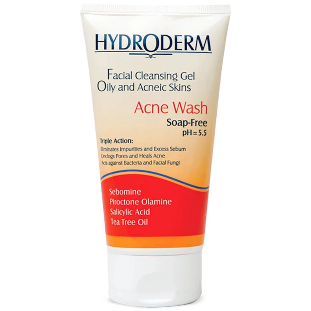 ژل شستشوی صورت هیدرودرم مدل Acne Wash مناسب پوست چرب و آکنه ای و حساس حجم 150 میل