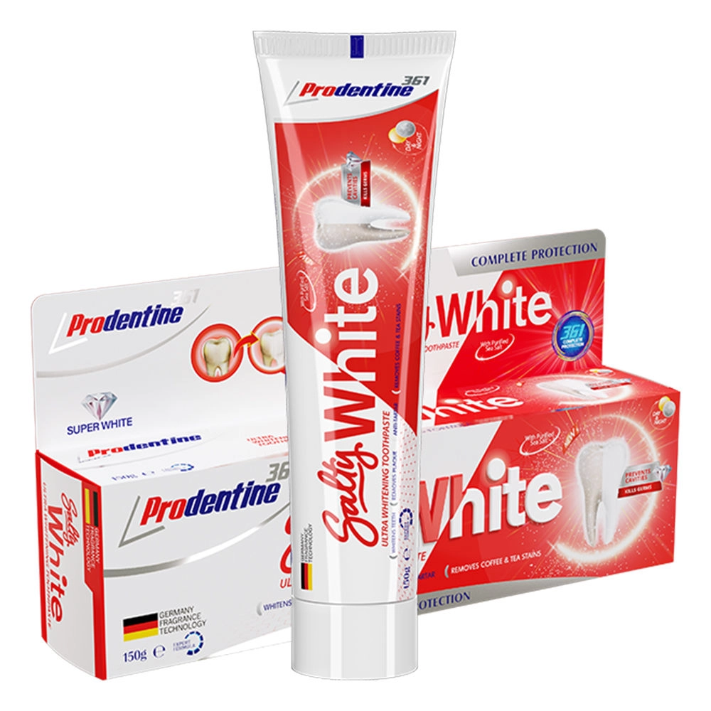 خمیردندان کامل سفیدکننده پرودنتین حاوی نمک دریا مدل salty white حجم 150 میل