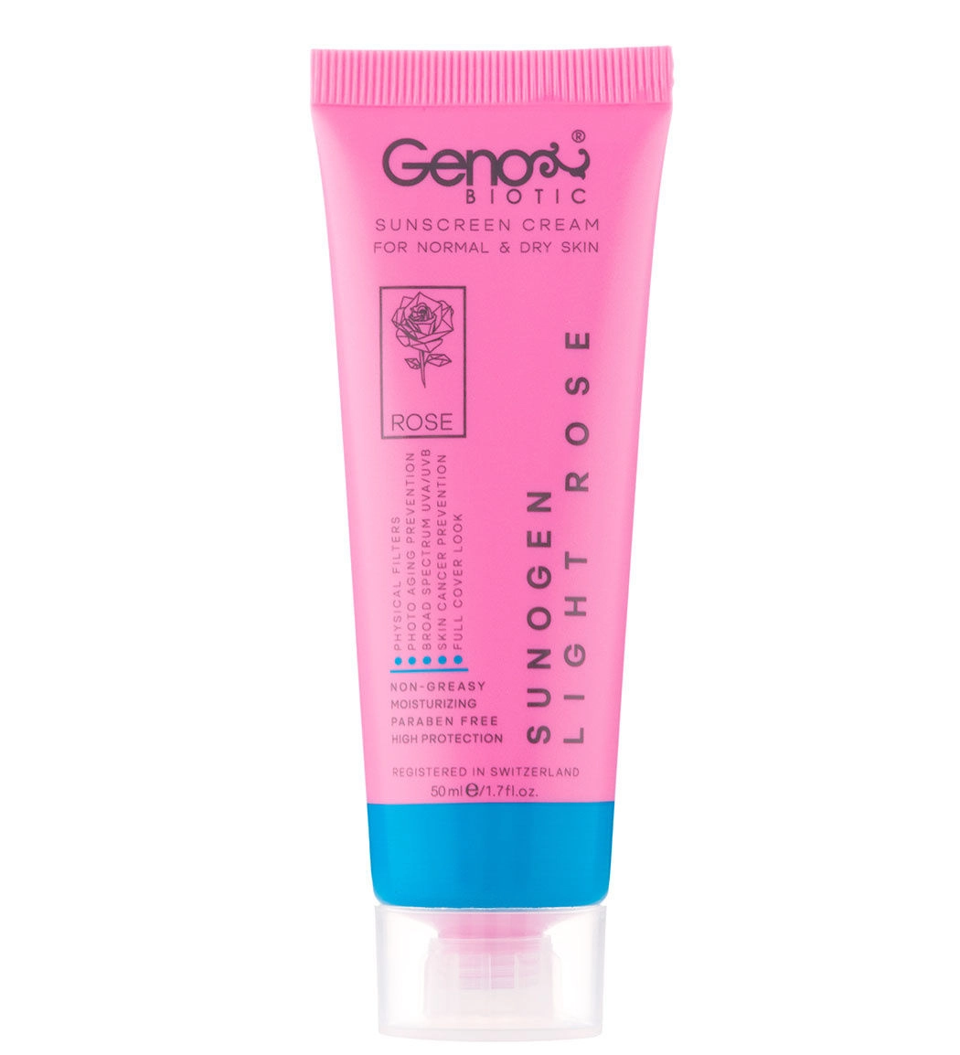 کرم ضد آفتاب ژنوبایوتیک SPF50 مناسب پوست معمولی تا خشک حجم 50 میل- رز روشن