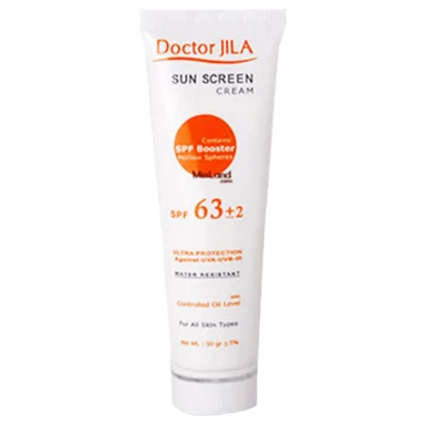 کرم ضد آفتاب بی رنگ مناسب برای انواع پوست SPF63 دکتر ژیلا 50 گرم