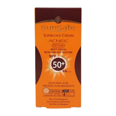 کرم ضد آفتاب رنگی سان سیف فاقد چربی SPF50 مناسب پوست چرب و مختلط و ضد آکنه حجم 50 میل - بژ روشن