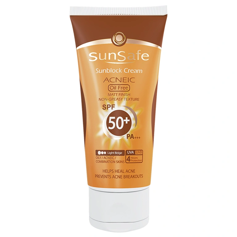 کرم ضد آفتاب رنگی SPF50 سان سیف مناسب پوست چرب و جوش دار حجم 50 میل  - بژ روشن
