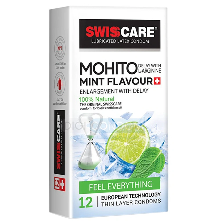 کاندوم خاردار تاخیری سوئیس کر مدل Mohito Mint Flavour بسته 12 عددی
