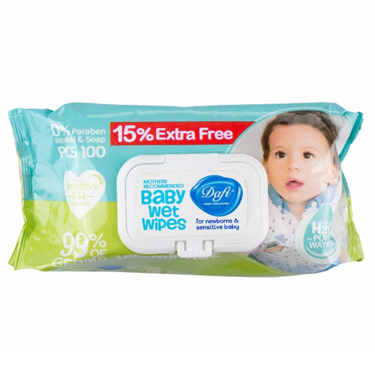 دستمال مرطوب پاک کننده کودک دافی مدل Extra بسته 100عددی