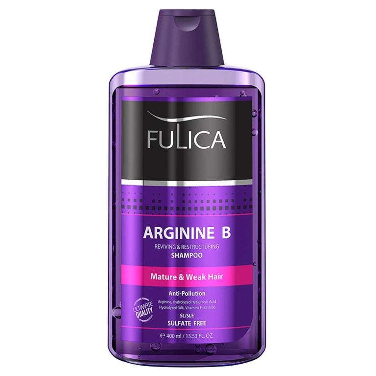 شامپو بدون سولفات تقویت کننده، براق کننده و احیا کننده مو فولیکا مدل Arginine B مناسب مو ضعیف و شکننده حجم 400 میل