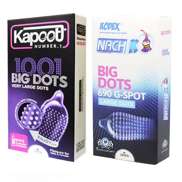 کاندوم خاردار کدکس سری ناچ مدل Big Dots بسته 10 عددی به همراه کاندوم کاپوت مدل Big Dots بسته ده عددی