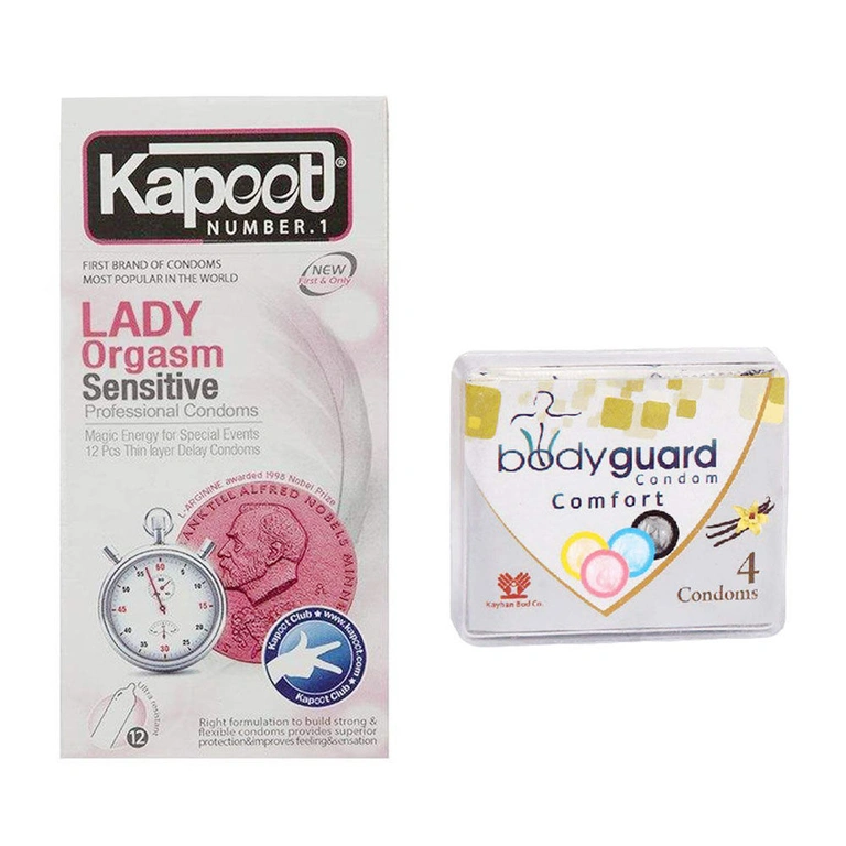 کاندوم کاپوت مدل Lady Orgasm بسته 12 عددی به همراه کاندوم بادی گارد مدل Comfort بسته چهار عددی