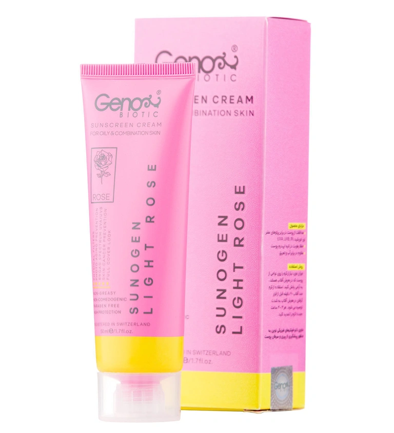 کرم ضد آفتاب ژنوبایوتیک SPF50 مناسب پوست چرب و مختلط حجم 50 میل - رز روشن