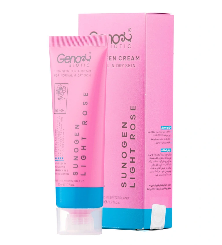 کرم ضد آفتاب ژنوبایوتیک SPF50 مناسب پوست معمولی تا خشک حجم 50 میل- رز روشن