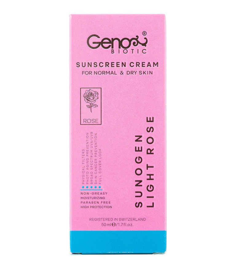 کرم ضد آفتاب ژنوبایوتیک SPF50 مناسب پوست معمولی تا خشک حجم 50 میل- رز روشن